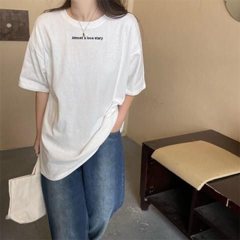 外貿原版下衣失蹤配闊腿褲上衣慵懶風寬鬆短袖T恤女夏季百搭港味