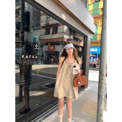 aaaaxbbb 尼亞美拉畫社 du家雙層吊帶連衣裙抽繩設計感波點背心裙