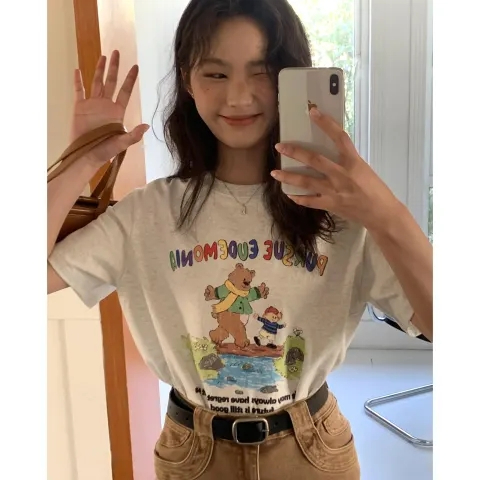 韓國外貿韓版夏季新款短袖t恤女寬鬆韓版時尚百搭短袖上衣女裝