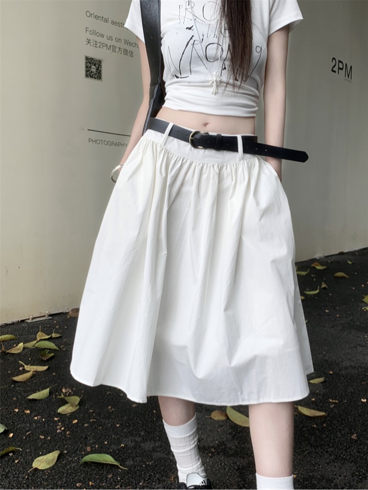 Real shot ~American new versatile temperament A-line skirt for women with high waist small mid-length skirt
