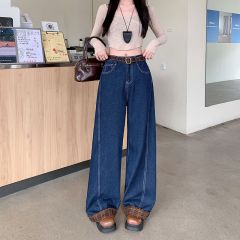 Real shot~ women's new American street high waist straight-leg slim and loose floor pants