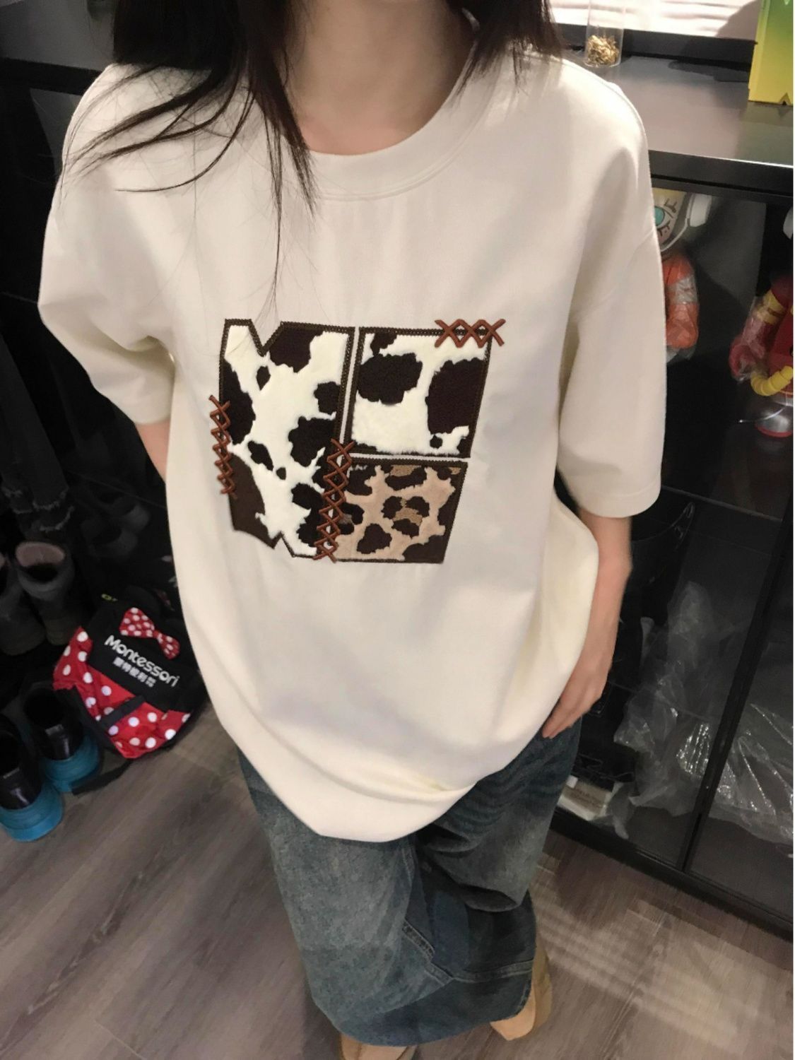 刺繡貼絨純棉210克精梳緊密短袖t恤女