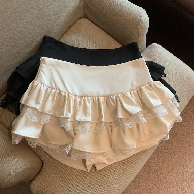 Real shot of high waist lace spliced ​​cake skirt