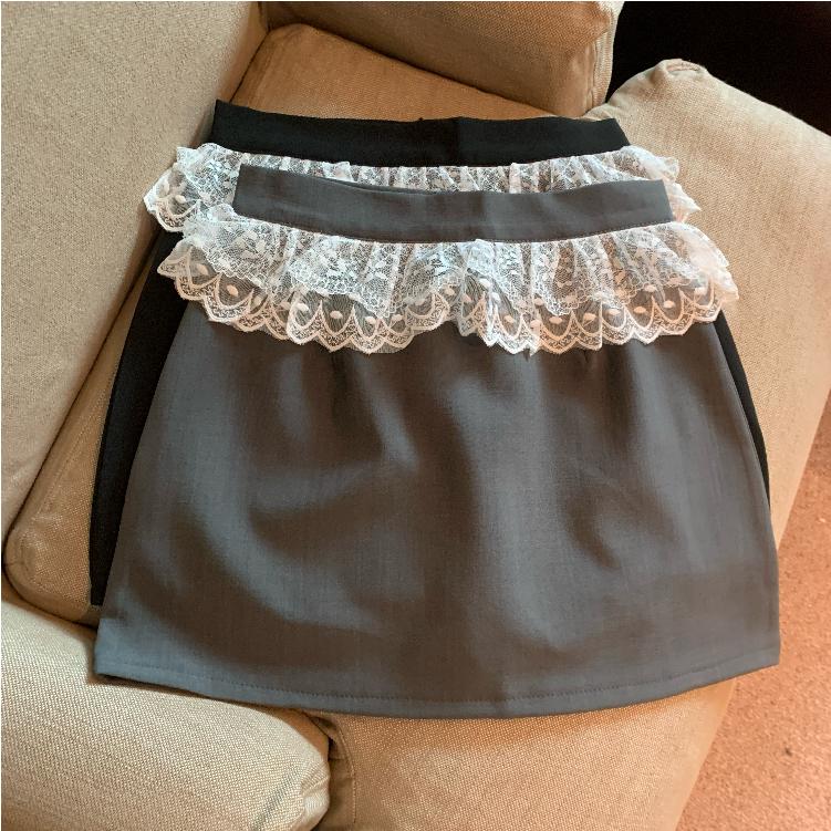 Real shot of spring high-waisted lace suit skirt