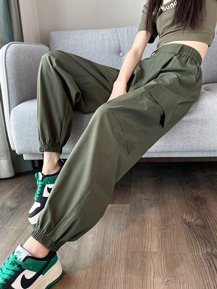 Original foreign trade tying work pants for women in summer new high waist droop breathable quick-drying pants American Harem sports pants