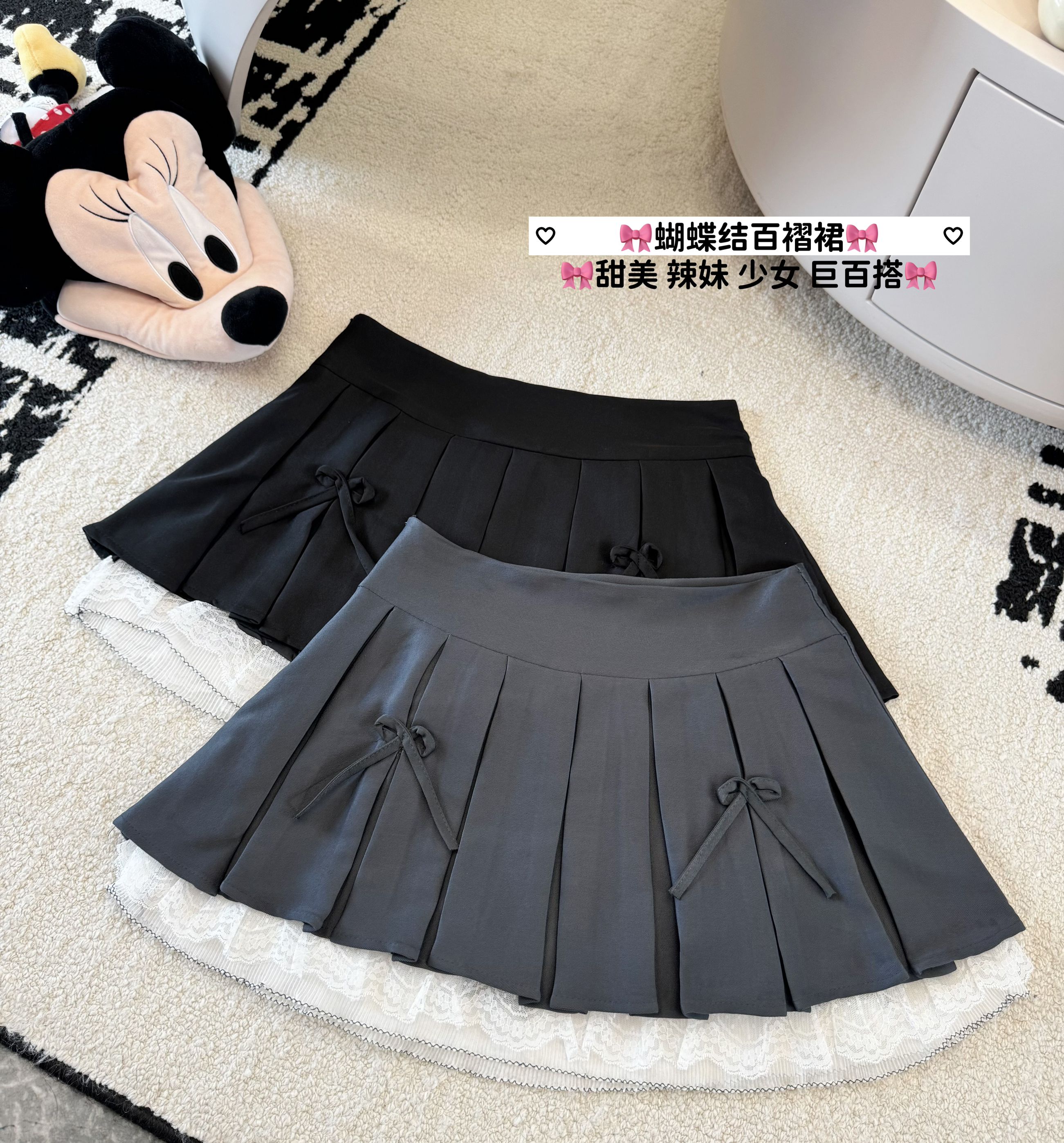 Real shot design pleated skirt for women with gray lace splicing niche hot girl a-line short skirt skirt