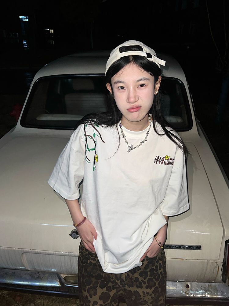 刺秀純棉210克精梳緊密短袖t恤女
