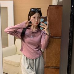 連帽長袖T恤女秋冬季百搭短款顯瘦微胖正肩上衣打底衫