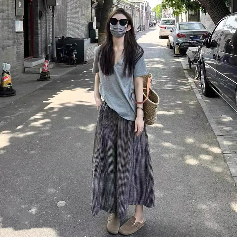 Summer new large-size women's simple French short-sleeved wide-leg pants skirt high-end two-piece suit M-4XL200 catties