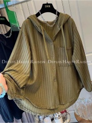 原版質量洋氣氛圍感連帽襯衫女秋季新款ins韓版開衫外套