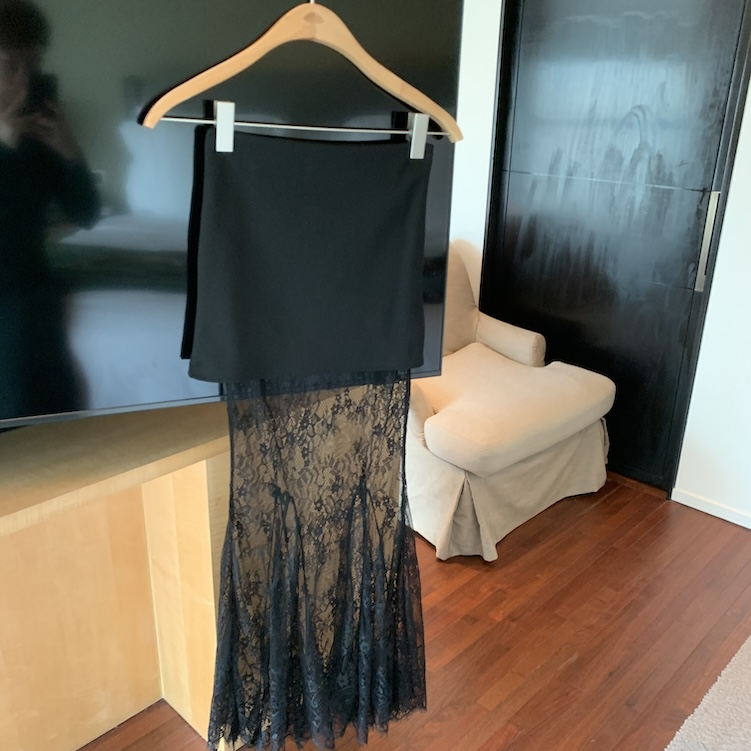 Real shot of spring high-waisted hip-pack skirt spliced ​​lace skirt
