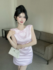 Real shot Temperament satin dress birthday dress