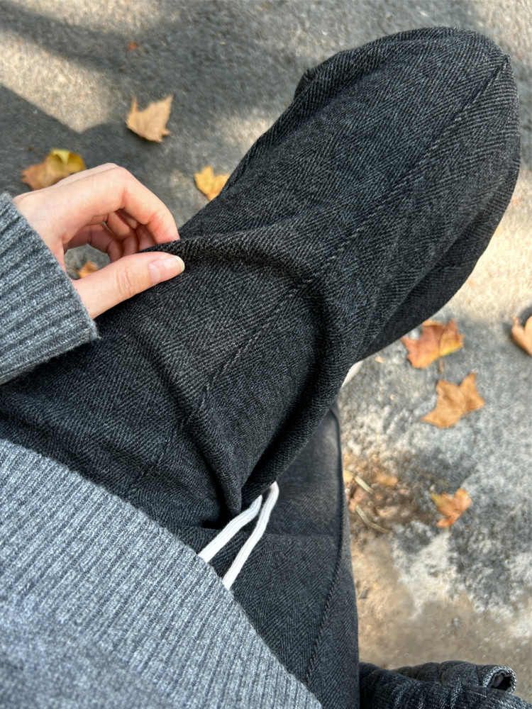Original Human Print Fabric Wide Leg Pants for Women Spring and Autumn High Waist Casual Grey Sheer Slim Straight Leg Pants