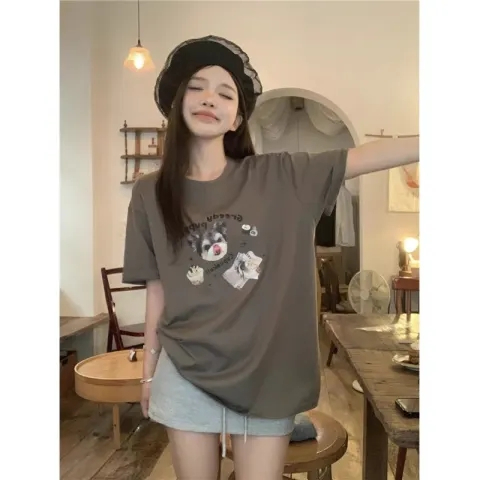 韓國外貿韓版夏季新款短袖t恤女寬鬆韓版時尚百搭短袖上衣女裝