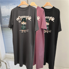 South Korea's short-sleeved T-shirt skirt for women with long hips for summer fat mm large size loose slim slit dress