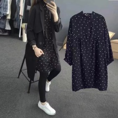 2025 spring clothing large size women's clothing literary polka dot pattern loose medium length versatile women's shirt M-4XL200 jin