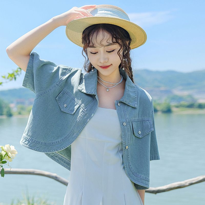 Summer thin age-reducing short vest denim jacket large size fat mm shawl small top S-5XL 200 catties