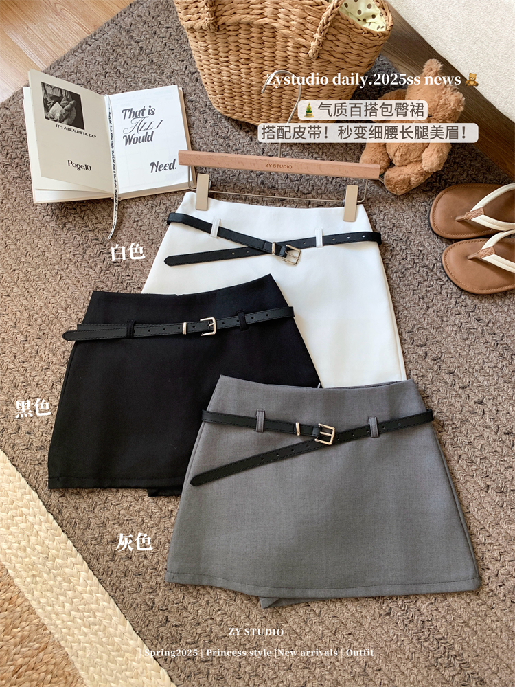 Real shot ~Gray suit skirt for women new hot girls with high waist safety pants A-line hip short skirt