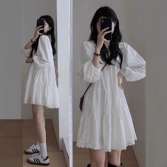 2025 spring large size women's white hollow dress ethnic style new Chinese slim short skirt M-4XL200 jin