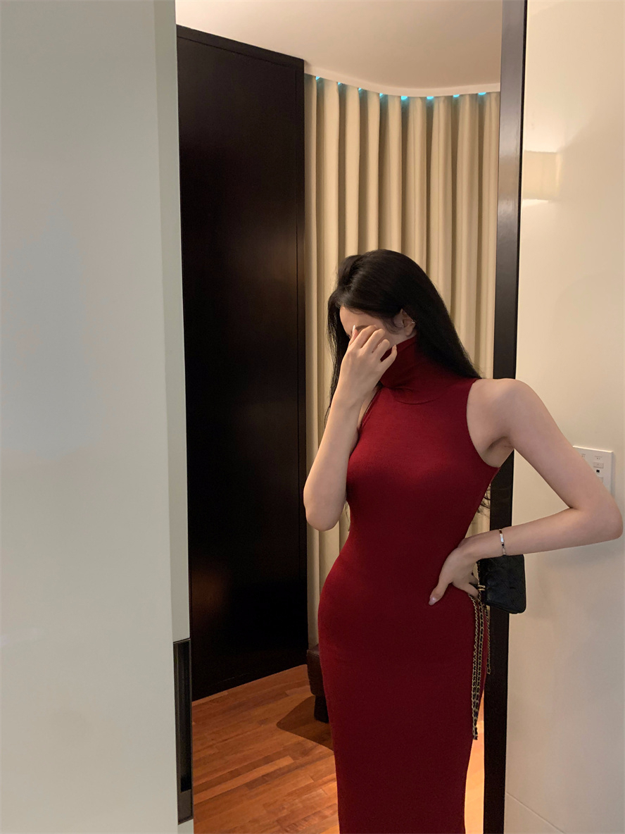 歐美辣妹高領無袖背心連衣裙女夏季熱辣後媽長裙緊身性感包臀裙子