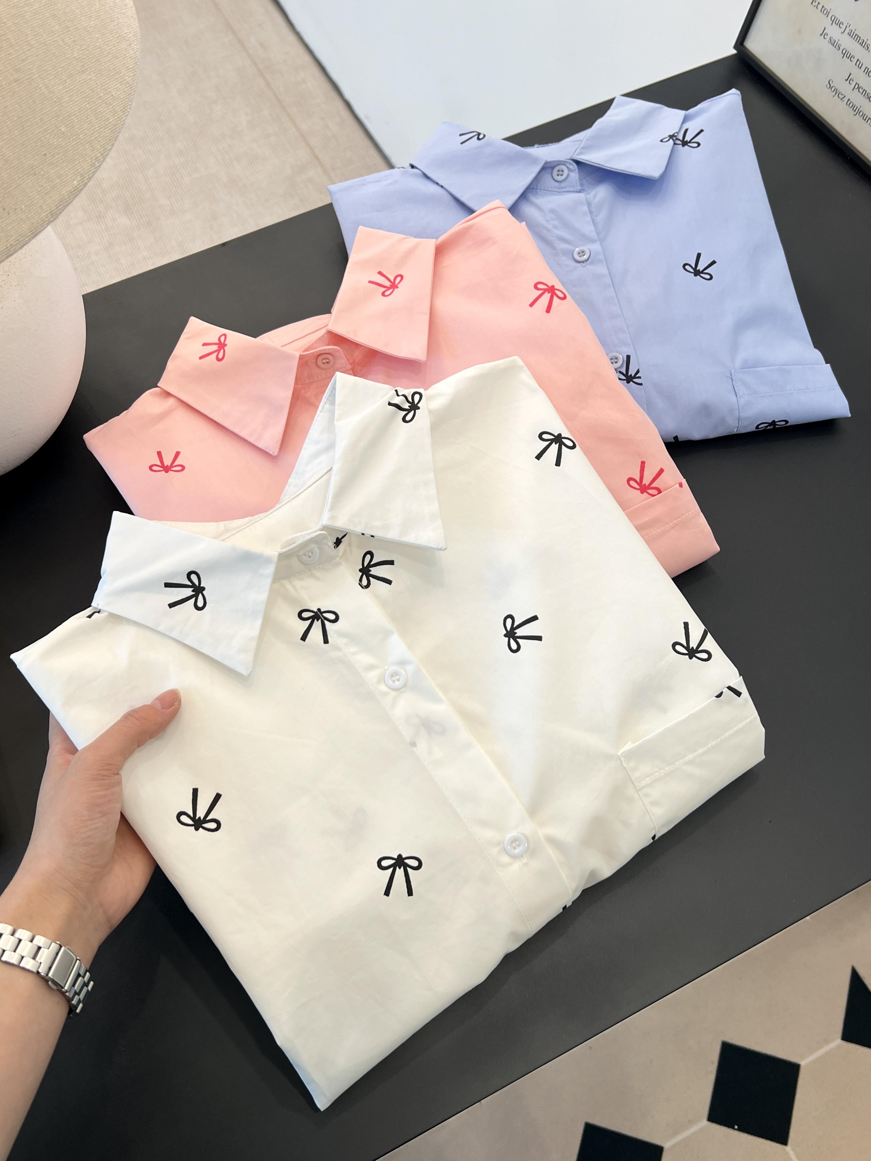 Real photo of loose versatile shirt jacket spring new casual bow printed sunscreen shirt for women