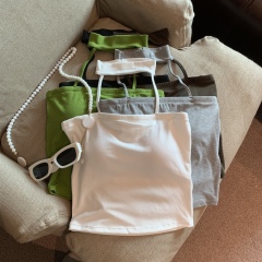 Real shot of spring neck halter slings and breasts