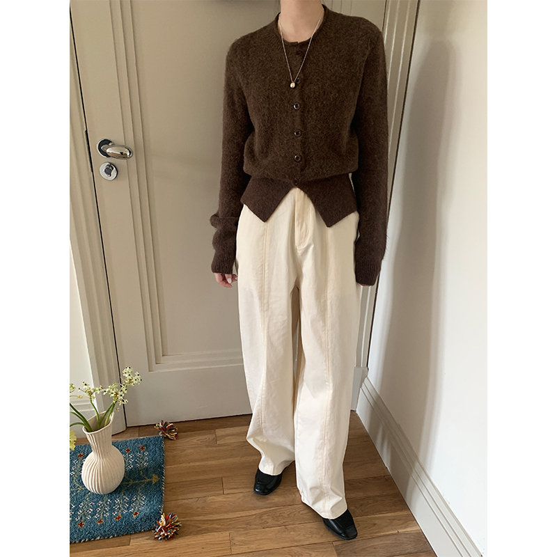 Real shot of 2025 early spring new slim casual pants for women Korean version simple lazy style loose straight wide-leg pants
