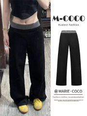 韓國外貿原版高腰闊腿休閒衛褲女春秋寬鬆慵懶風感美式運動長褲