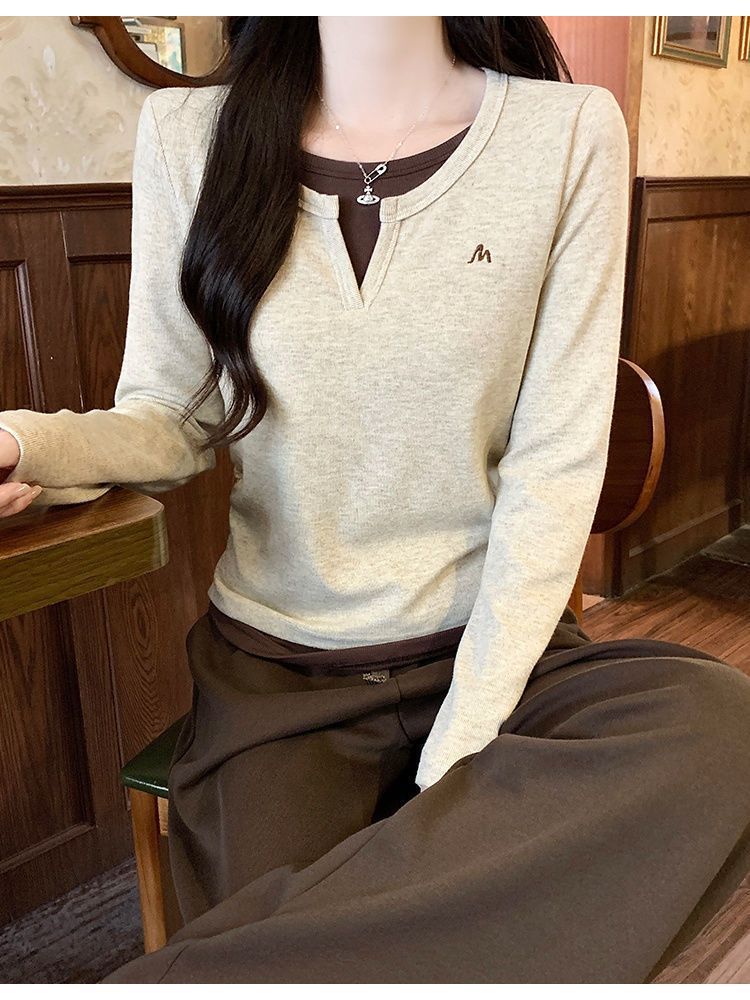 假兩件長袖T恤女正肩春秋獨特别致設計感百搭顯瘦上衣