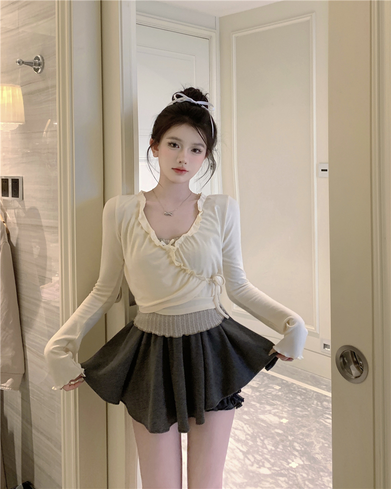 Real shot~Slim cross V-neck top/bow suspender vest for women