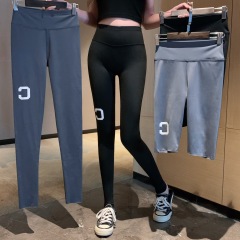 Real shot C letter shark leather five-point bottoming trousers with belly-tightening buttocks and slimming legs