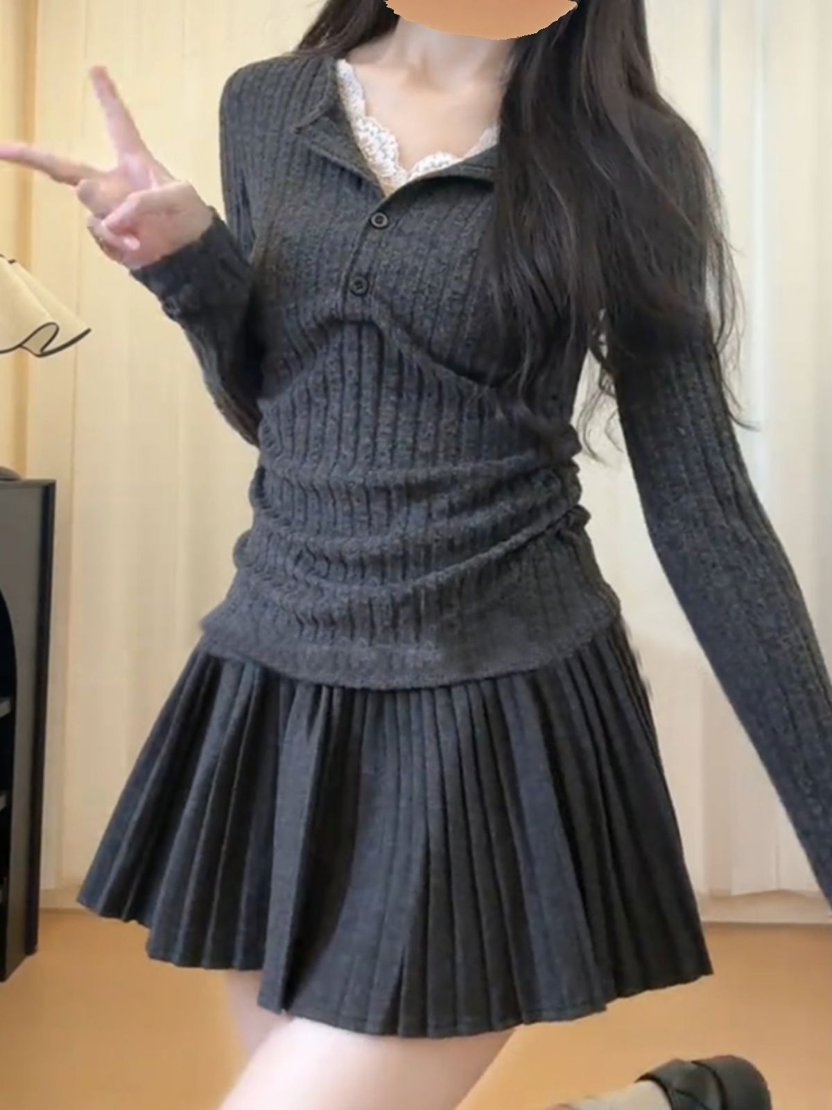 純欲蕾絲拼接假兩件上衣女秋冬新款長袖T恤氣質打底衫