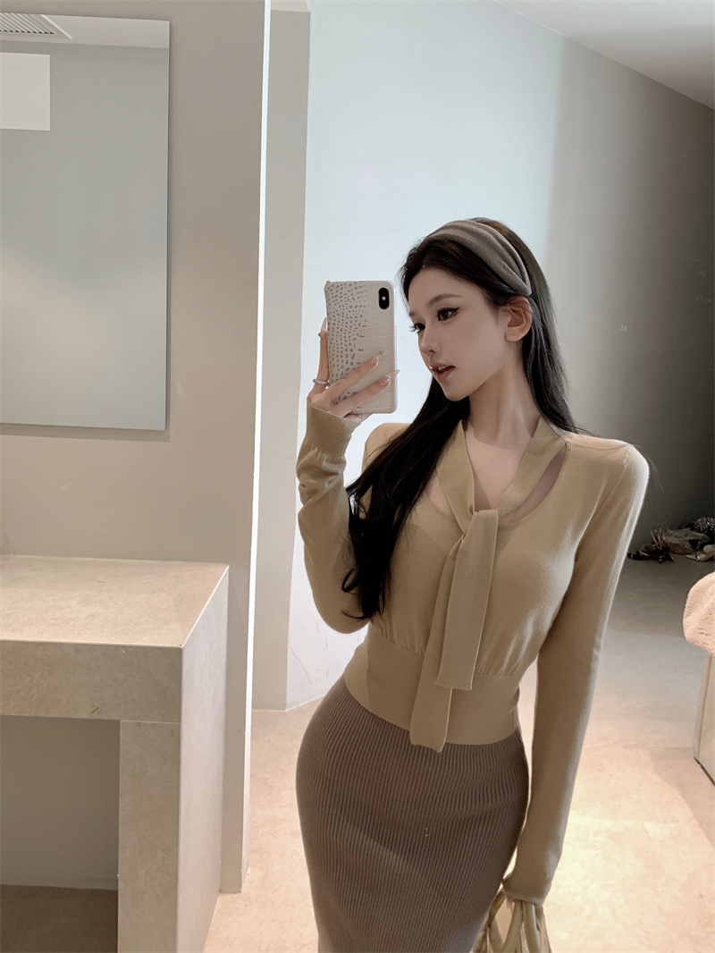 Real shot, gentle waist-hugging temperament, pure desire sweater base top