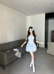 實拍  多重甜妮收腰顯瘦彈力網紗重工蝴蝶結吊帶裙