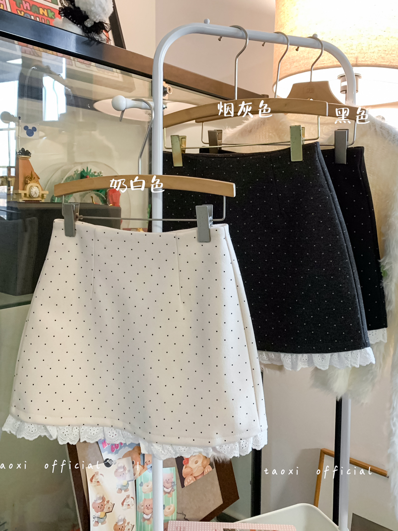 Real shot of polka dot splicing skirt for women 2025 spring French short skirt high waist slim hip A-line skirt