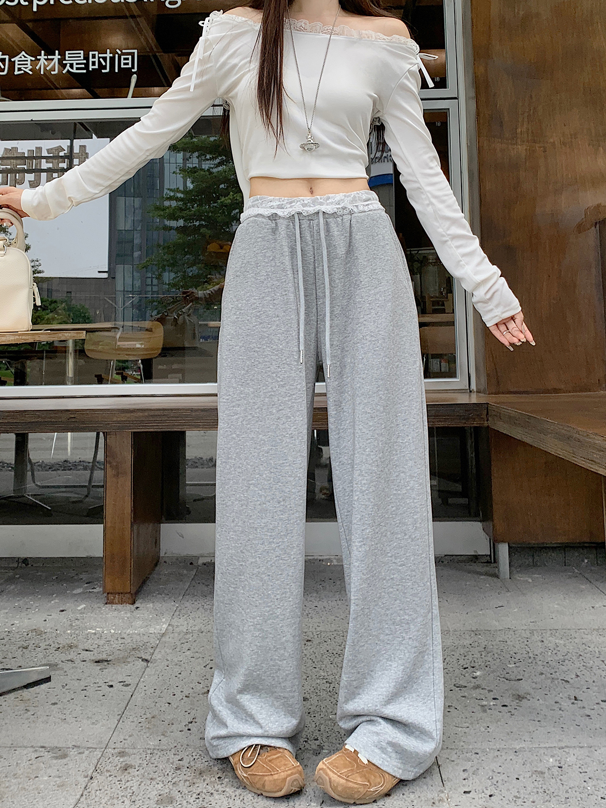 Real shot of 2025 spring lazy loose casual pants for women drooping comfortable high waist slimming wide-leg pants