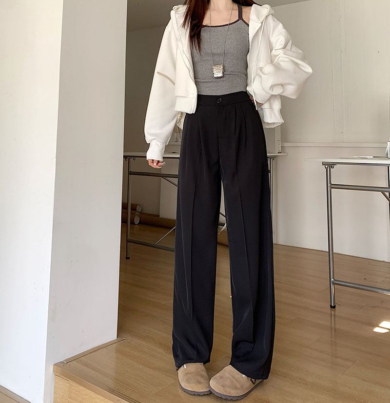 Real shot~2025 new Korean version of large-size women's pants draped with high waist slim and versatile wide-leg suit pants for women