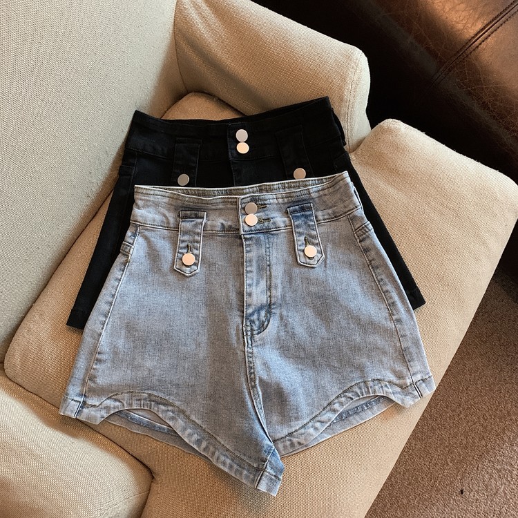 Real photos of the clear stock of summer hot girls high waist jeans irregular fashion hot pants