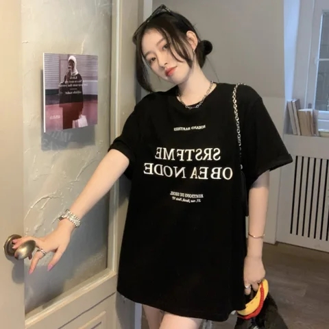 韓國外貿韓版夏季新款短袖t恤女寬鬆韓版時尚百搭短袖上衣女裝