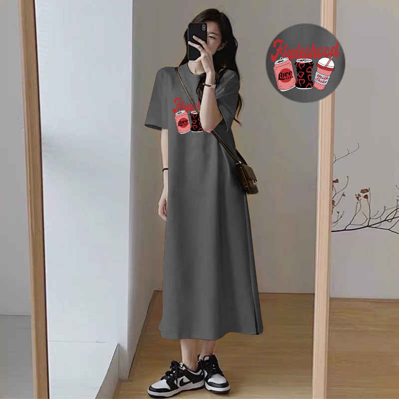 Foreign trade large size women's short-sleeved T-shirt dress summer small clothes fat mm belly covering age-reducing long skirt