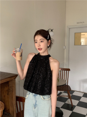 Real shot French blingbling temperament shoulder-length vest top