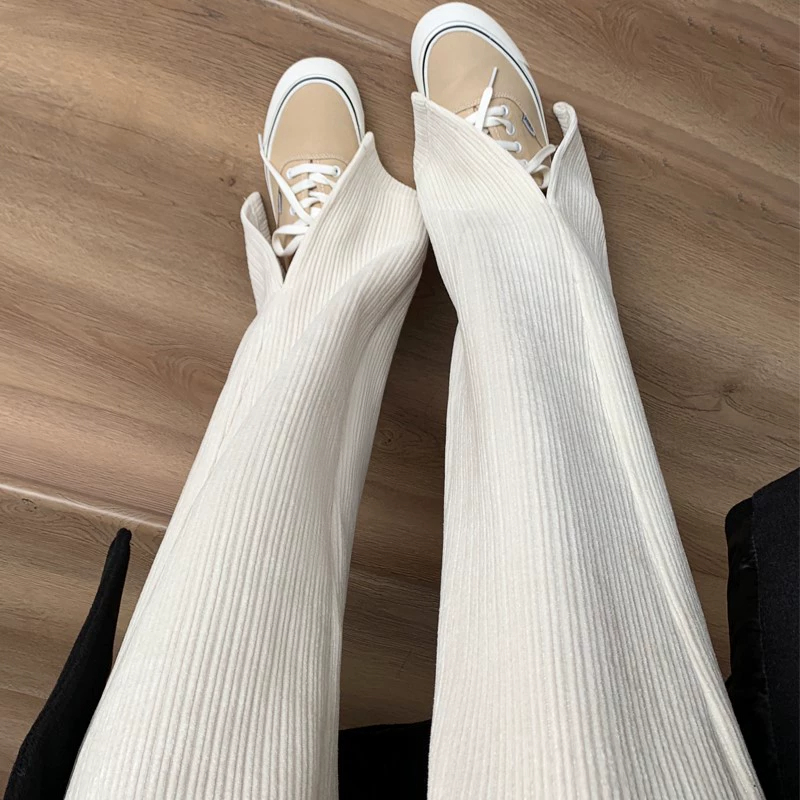 Foreign trade wide-leg pants for women in spring and autumn new Chenille straight slit pants loose and slim knitted slit floor trousers