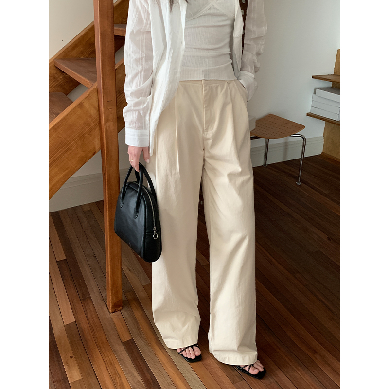Real-life new white draped loose casual pants for women 2025 spring and summer high-waisted versatile straight wide-leg pants