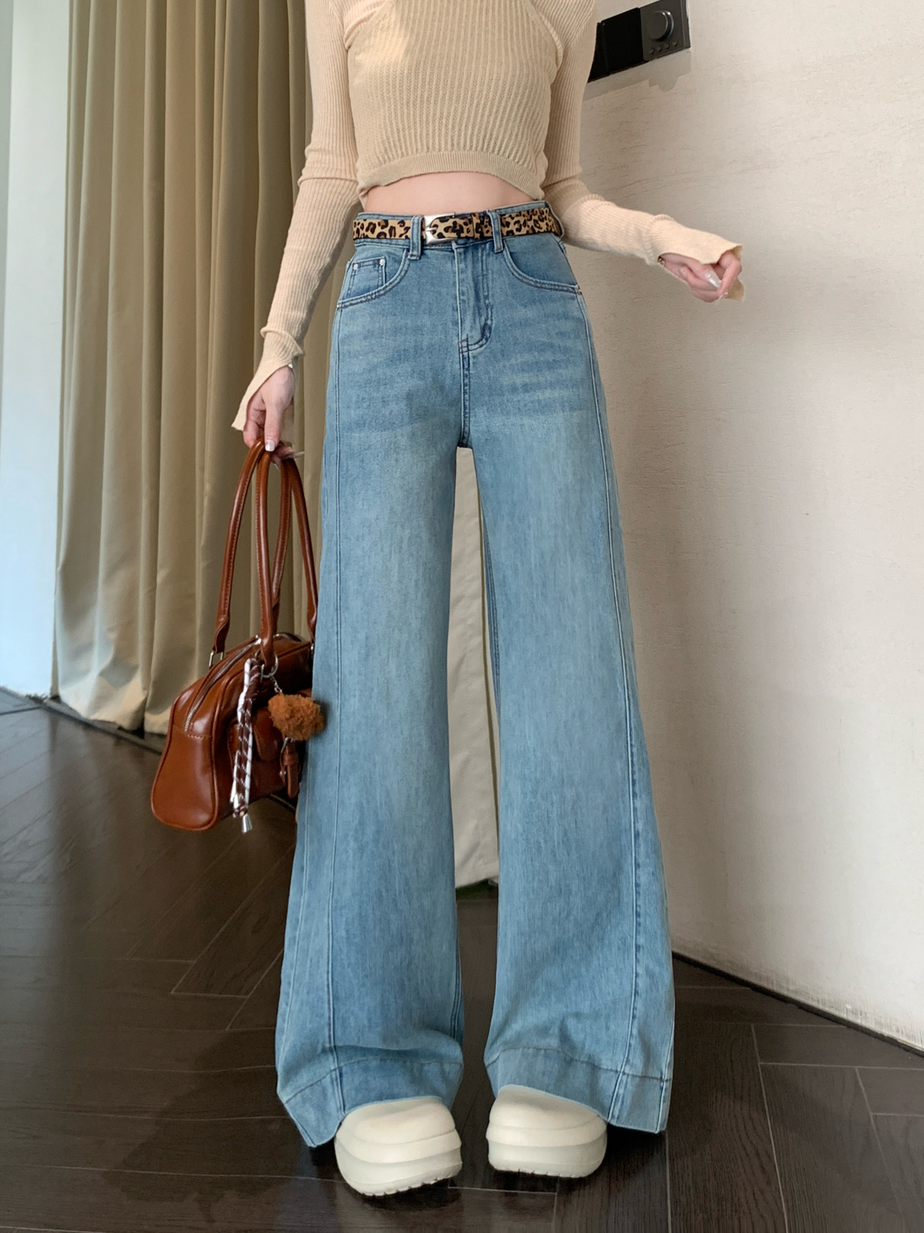 Real shot #New straight jeans for women's retro washable design feel loose wide-leg floor trousers