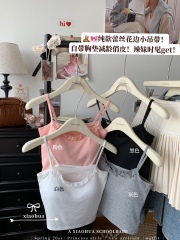 Real shot of slim and simple cotton sweet and spicy sexy style pure lace suspender vest with chest pad sleeveless top