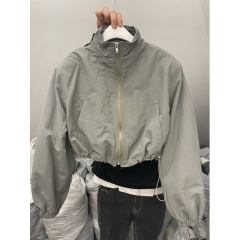 Official Image: Original-Quality Stand-Neck Sun Protection Jacket for Women—Summer Style, Short-Length Sports Coat with Drawstring and Zipper