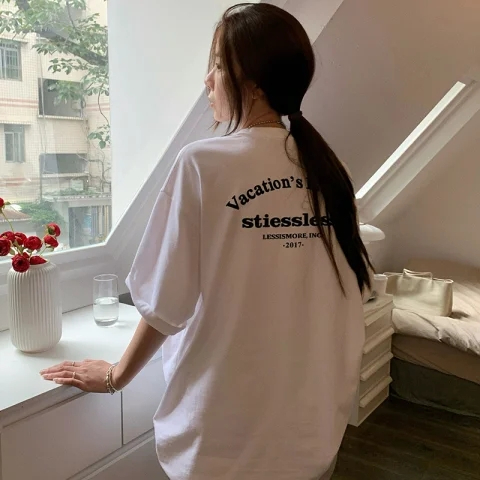 韓國外貿韓版夏季新款短袖t恤女寬鬆韓版時尚百搭短袖上衣女裝