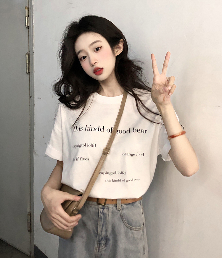 韓國外貿韓版夏季新款短袖t恤女寬鬆韓版時尚百搭短袖上衣女裝
