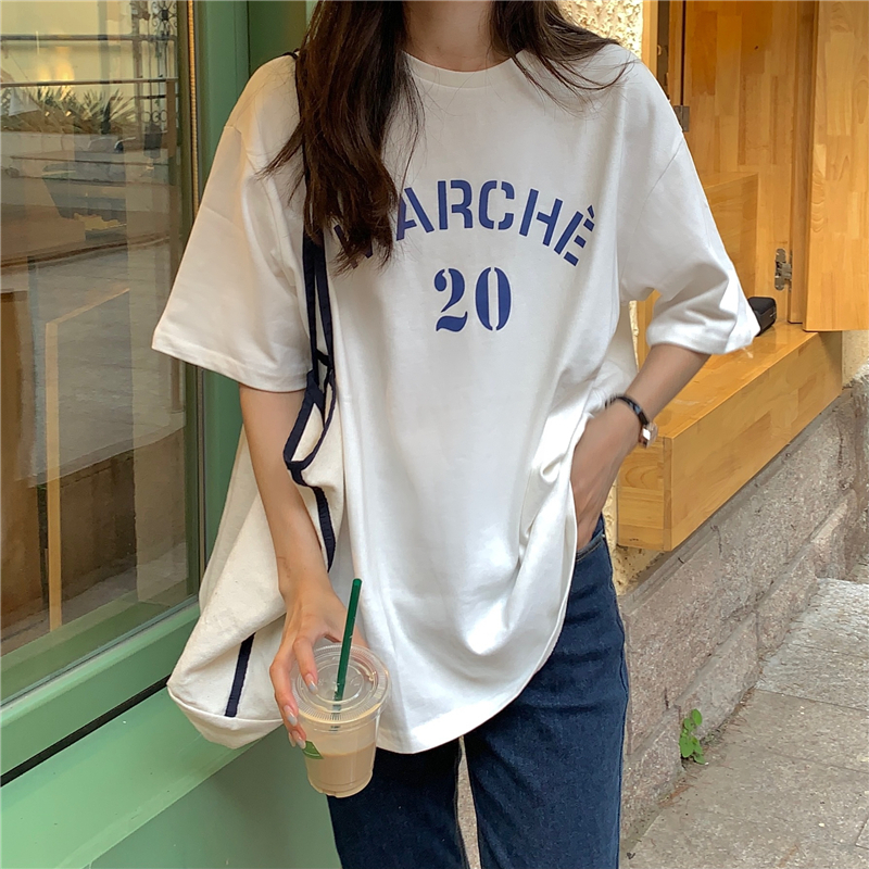 韓國外貿短袖t恤女寬鬆韓版ins潮夏季新款中長款半袖上衣ins潮