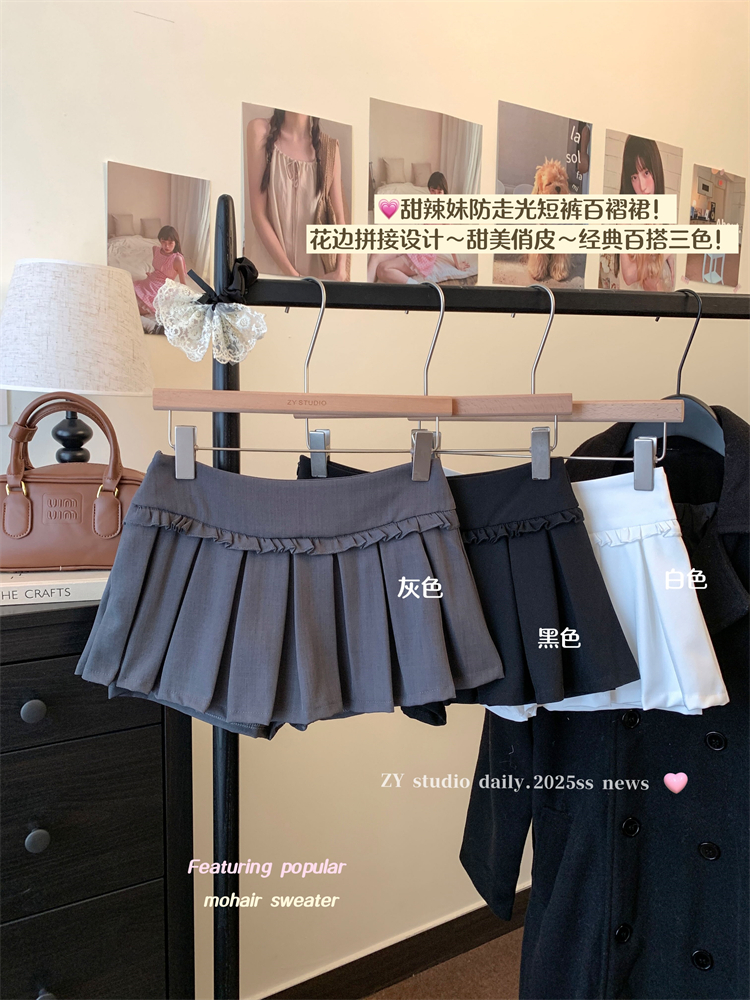 Real shot ~ American hot girl suit pleated skirt for women with high waist A-line versatile fluffy anti-exposure skirt